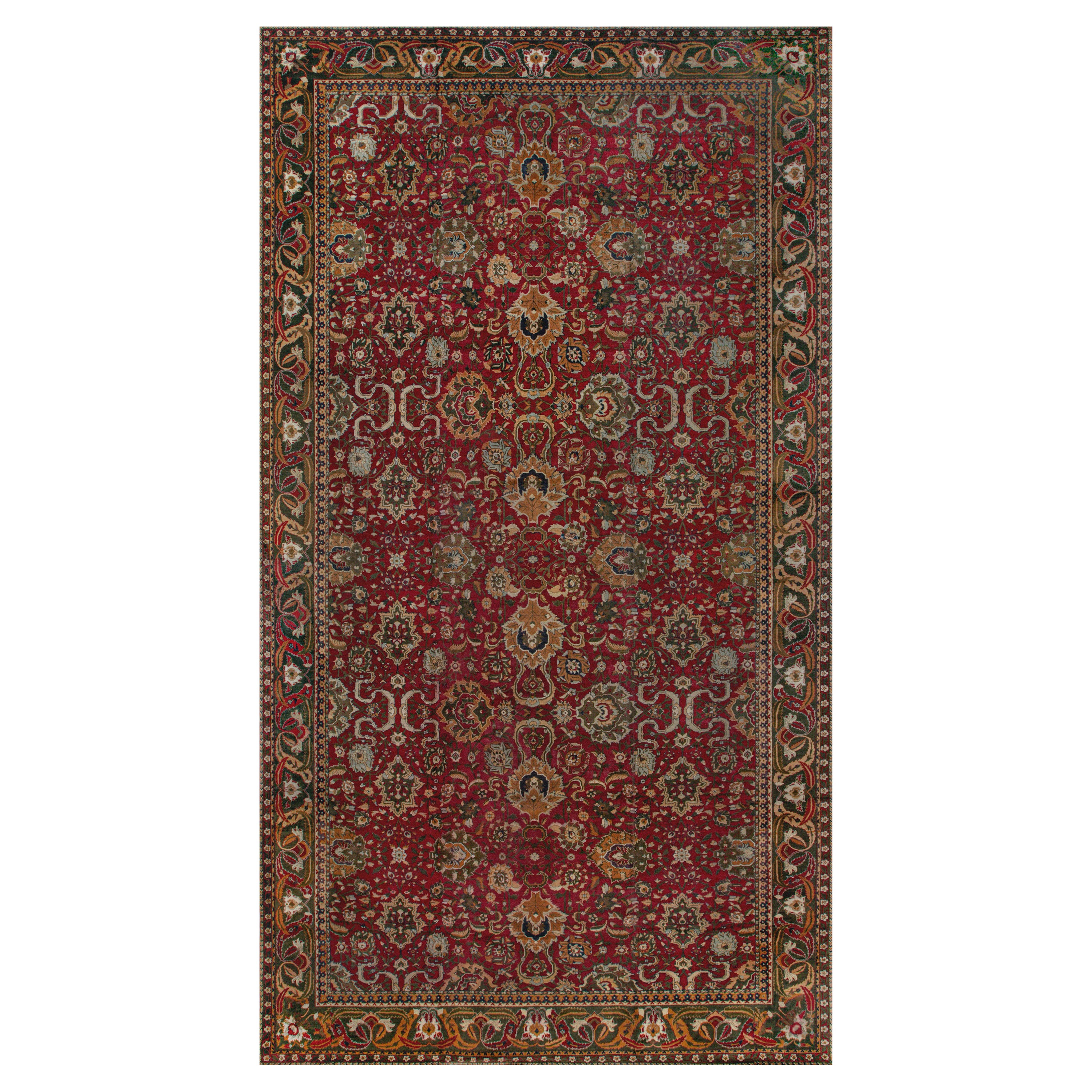 Authentic Indian Agra Bold Red Handmade Wool Carpet For Sale at 1stDibs