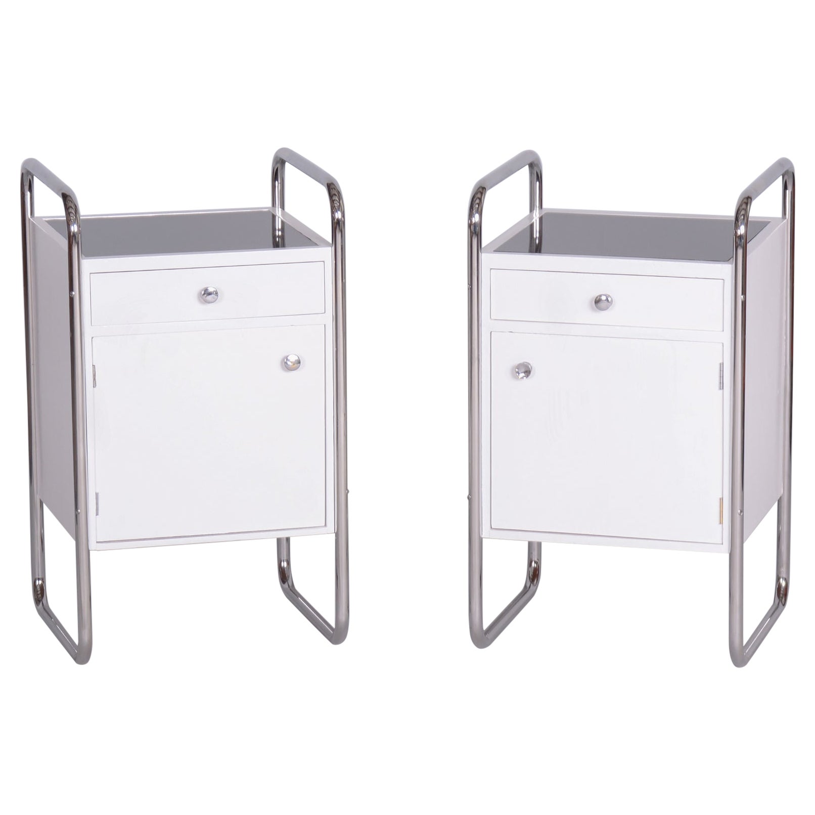 Restored Bauhaus Pair of Bedside Tables, Vichr a spol, Chrome, Czechia, 1930s