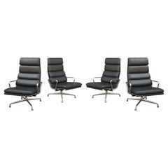 Set of 4 Charles & Ray Eames Herman Miller Black Leather Soft Pad Lounge Chairs