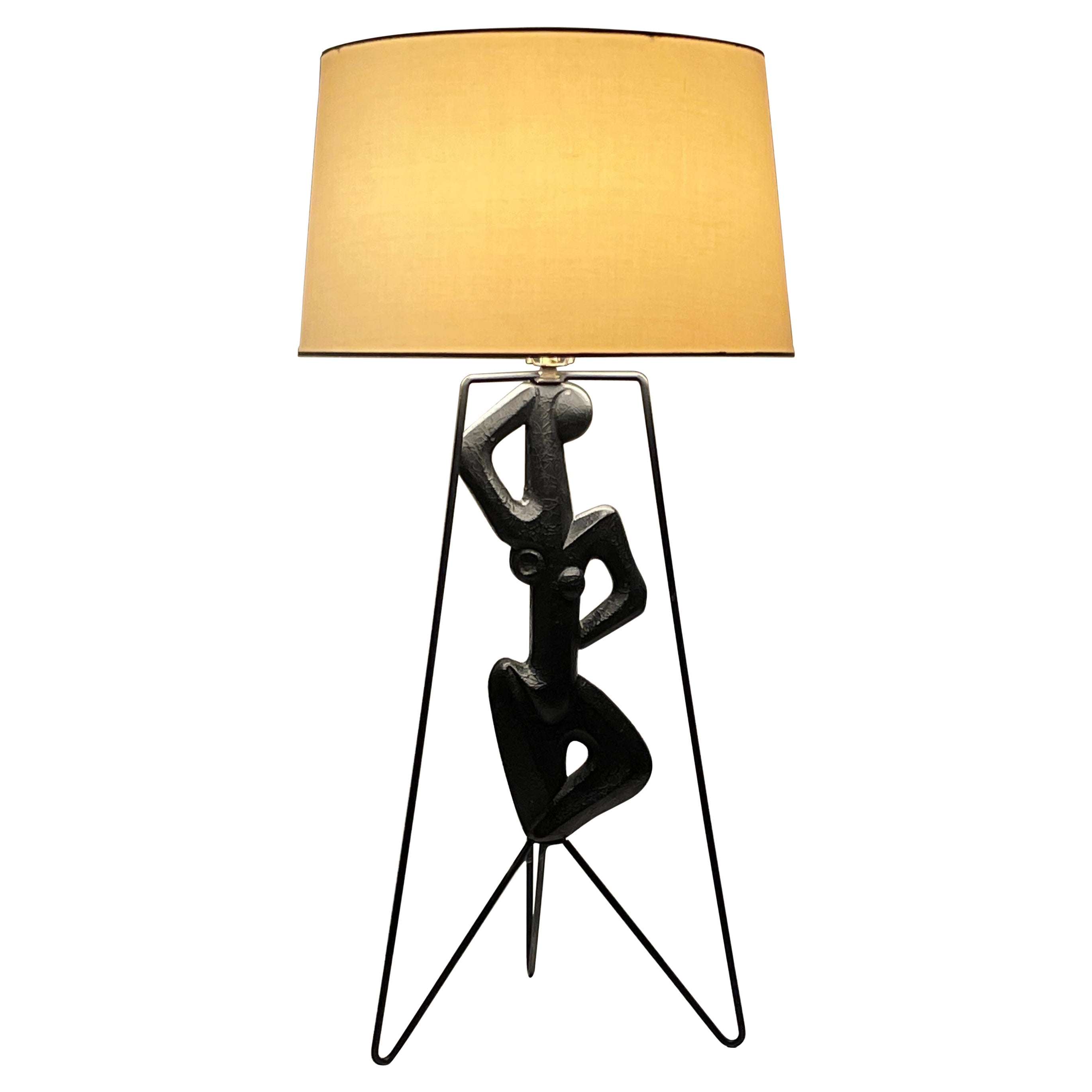 Modernist Frederic Weinberg Figural Iron Hairpin Table Lamp 1950s  For Sale