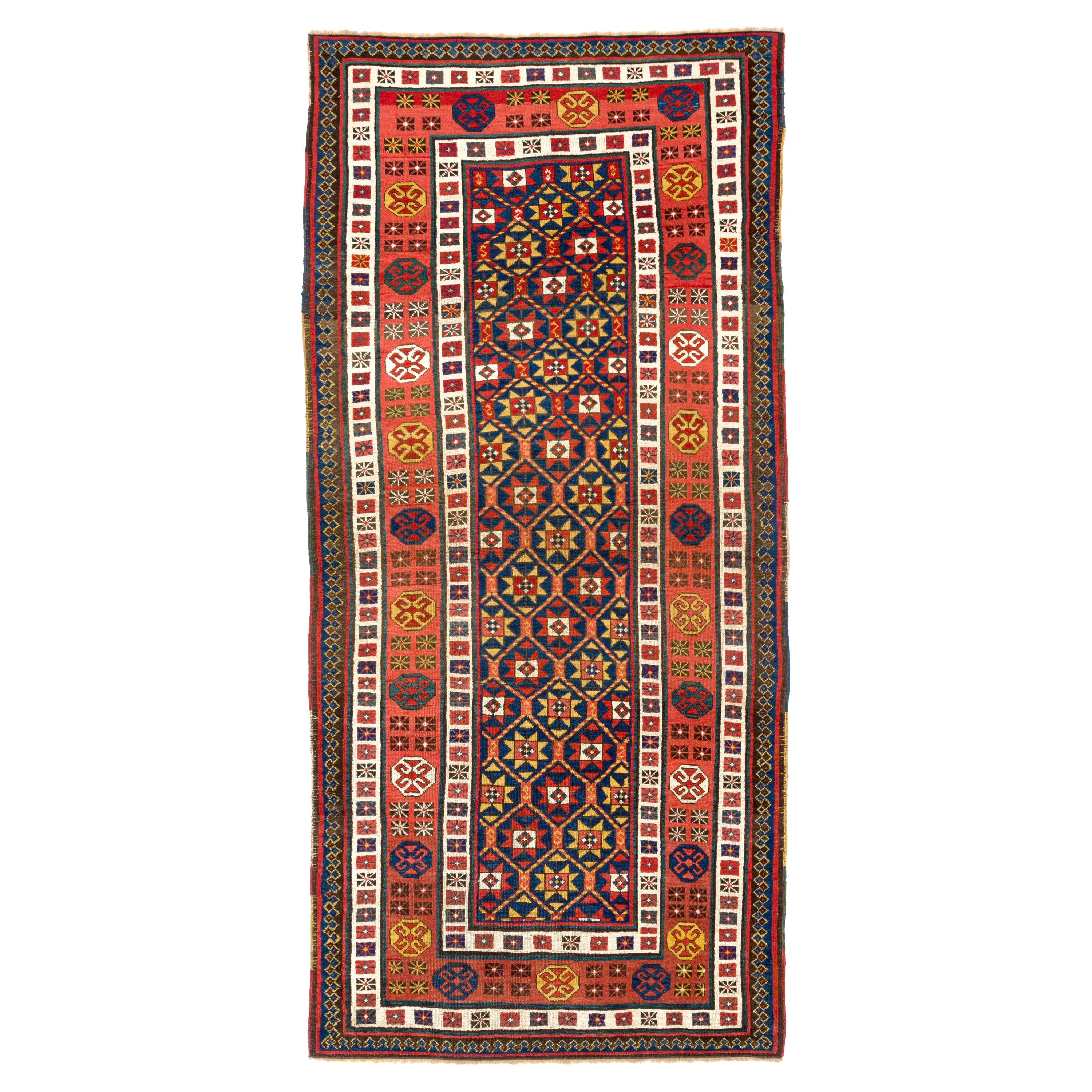 3'8''x8' Antiker kaukasischer langer kaukasischer langer Teppich aus dem 19. Jahrhundert, um 1875 im Angebot