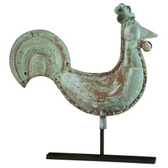 Large 19th Century Full Bodied Cockerel Weathervane In Original Verdigris Finish