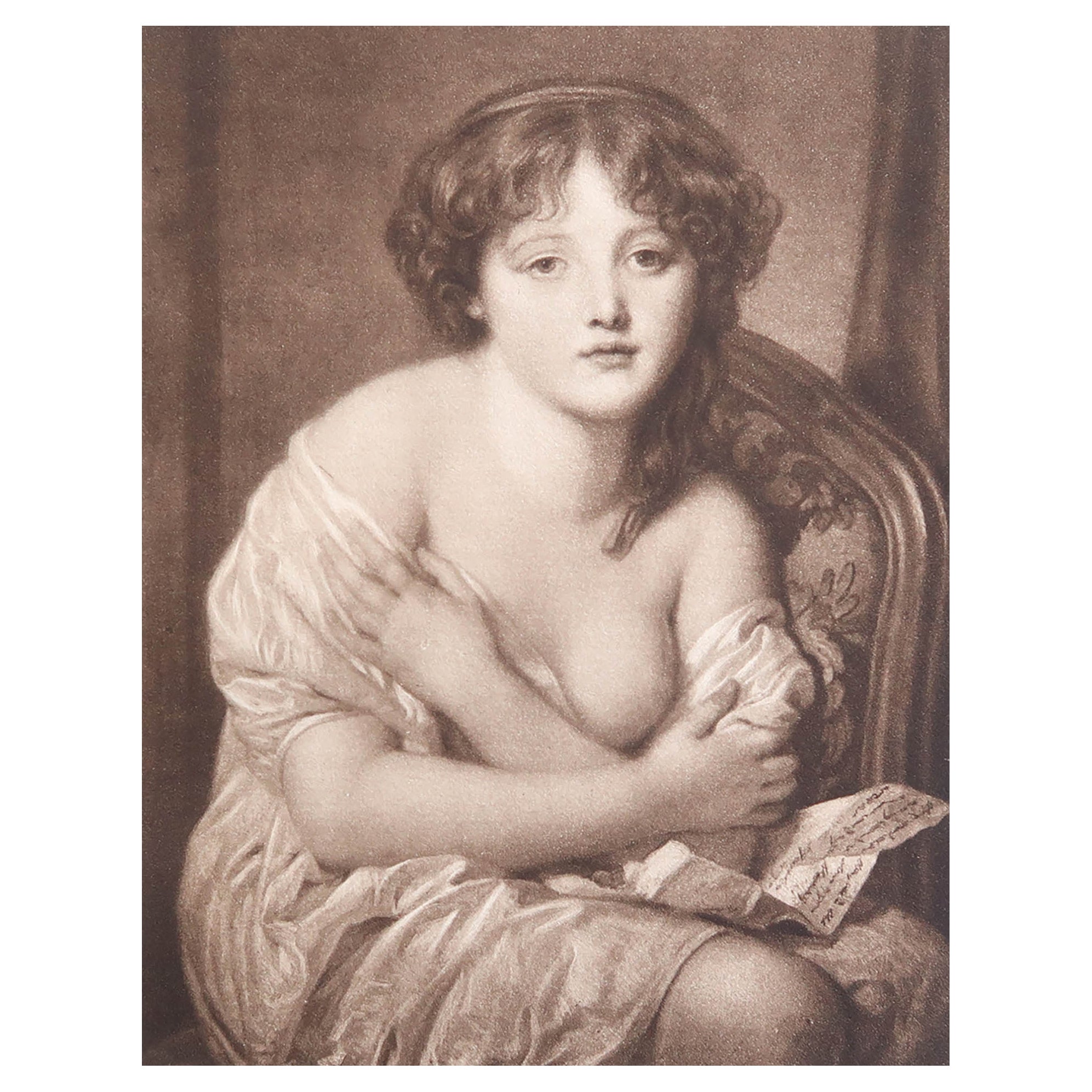 Grabado original antiguo según Jean-Baptiste Greuze. 1912