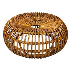 Vintage Italian mid century modern rattan footrest or pouf Ico Parisi for Bonacina 1960s