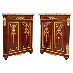 Pair of Used Ormolu Mounted and Mahogany Corner Cabinets by Grohé Frères