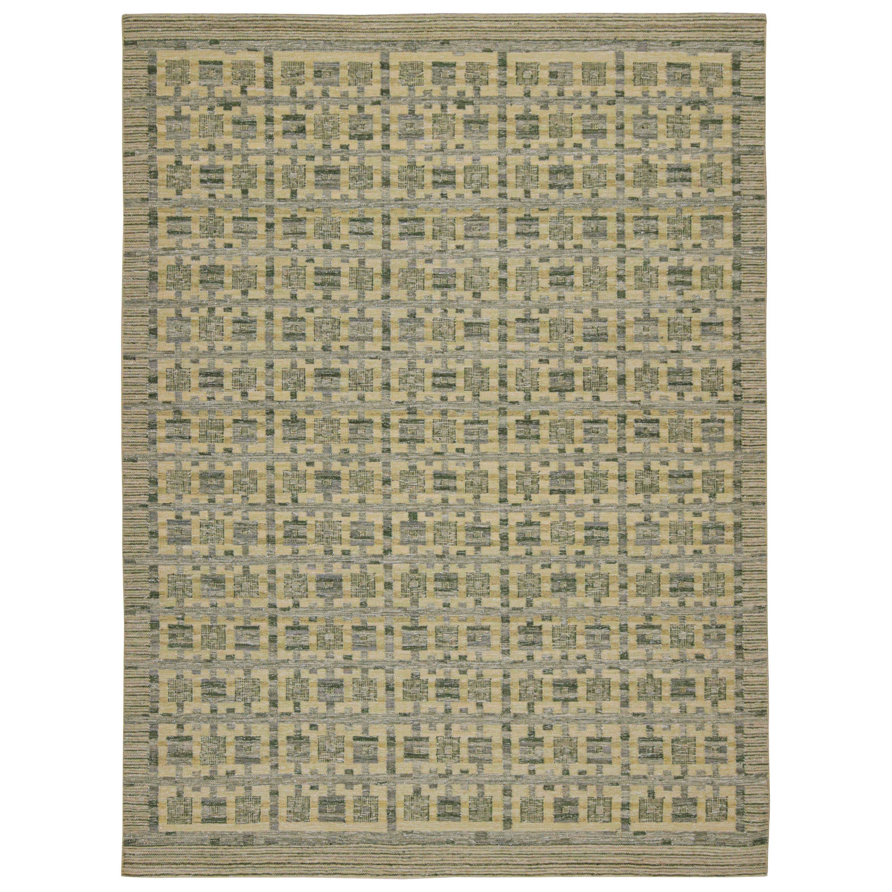 Rug & Kilim’s Scandinavian Style Kilim Rug in Green with Geometric Patterns For Sale