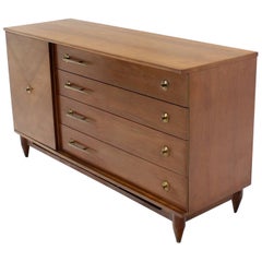 American Modernist Walnut One Door Chest  Drawers Dresser with Deco Brass Pulls