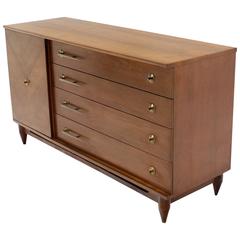 American Modernist Walnut One Door Chest Drawers Dresser with Deco Brass Pulls 11