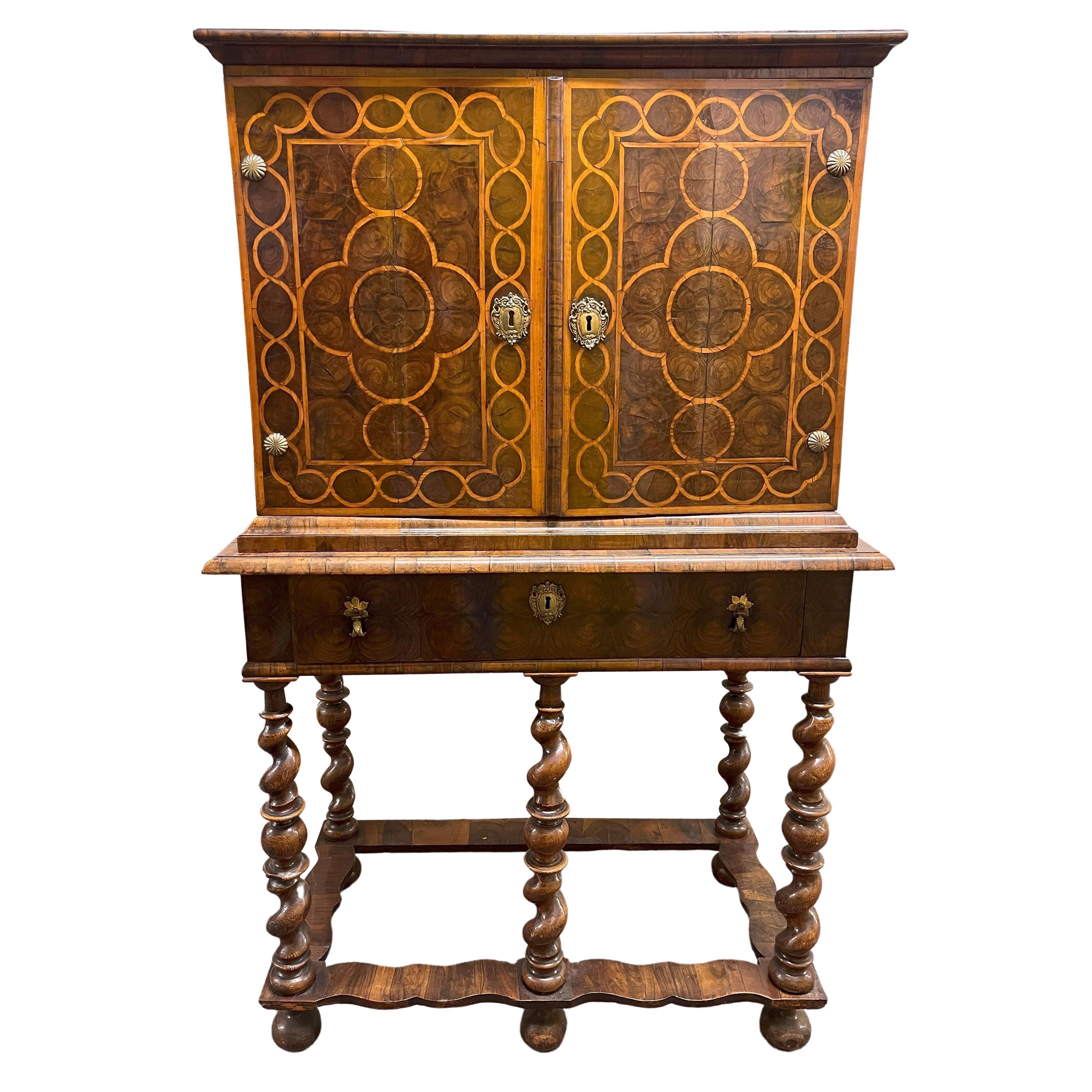 William & Mary Walnut Oyster Veneer Cabinet On Stand