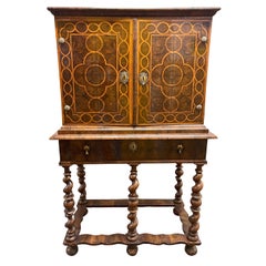 William & Mary Walnut Oyster Veneer Cabinet On Stand