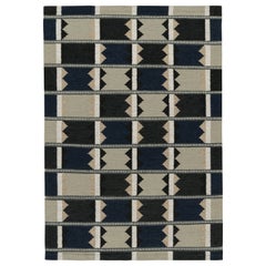 Rug & Kilim’s Scandinavian Style Kilim rug in Blue, Black & Greige Patterns