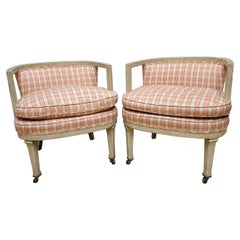 Mid Century Low Back Wood Frame Tub / Club Chairs - Pair