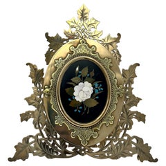 Antique Fine French Bronze D'ore Triple Frame with Mosaic Inlay