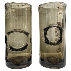 21st Century European Pair of Smoke Infused Crystal Glass Vases