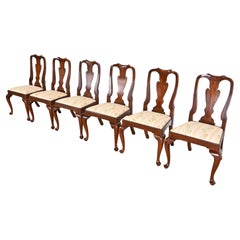 Henkel Harris Queen Anne Solid Mahogany Dining Chairs, Set of Six