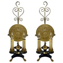 Pair of Antique Iron and Brass Lamps circa 1890