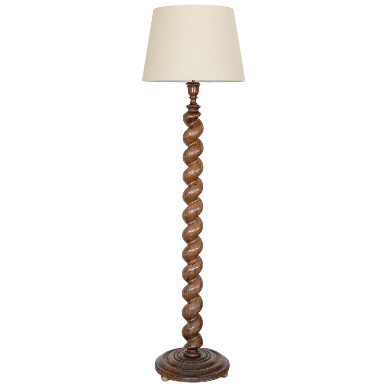 French Twisted Wood Floor Lamp For Sale