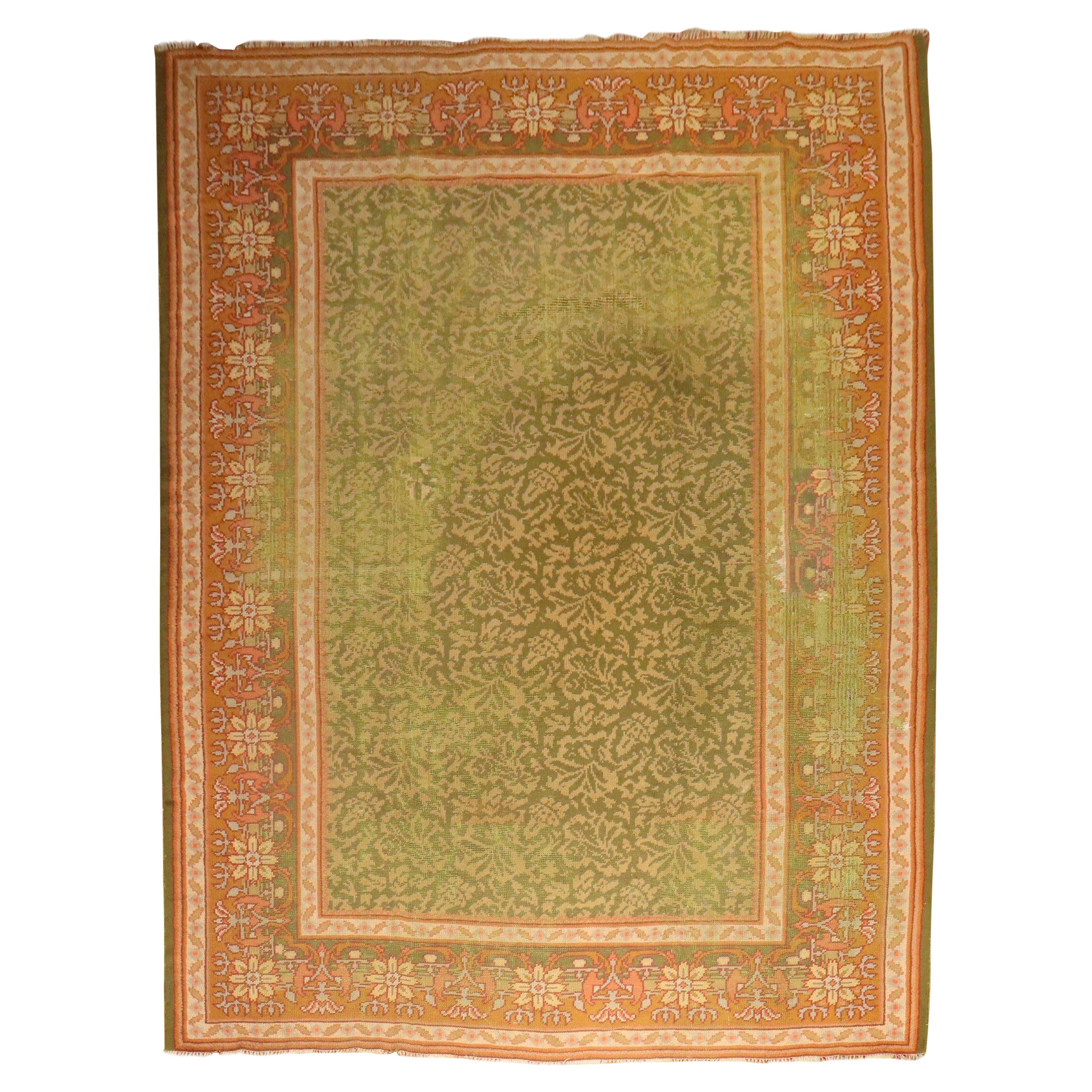 Zabihi Collection Apple Green arts Crafts Irish Donegal Rug For Sale