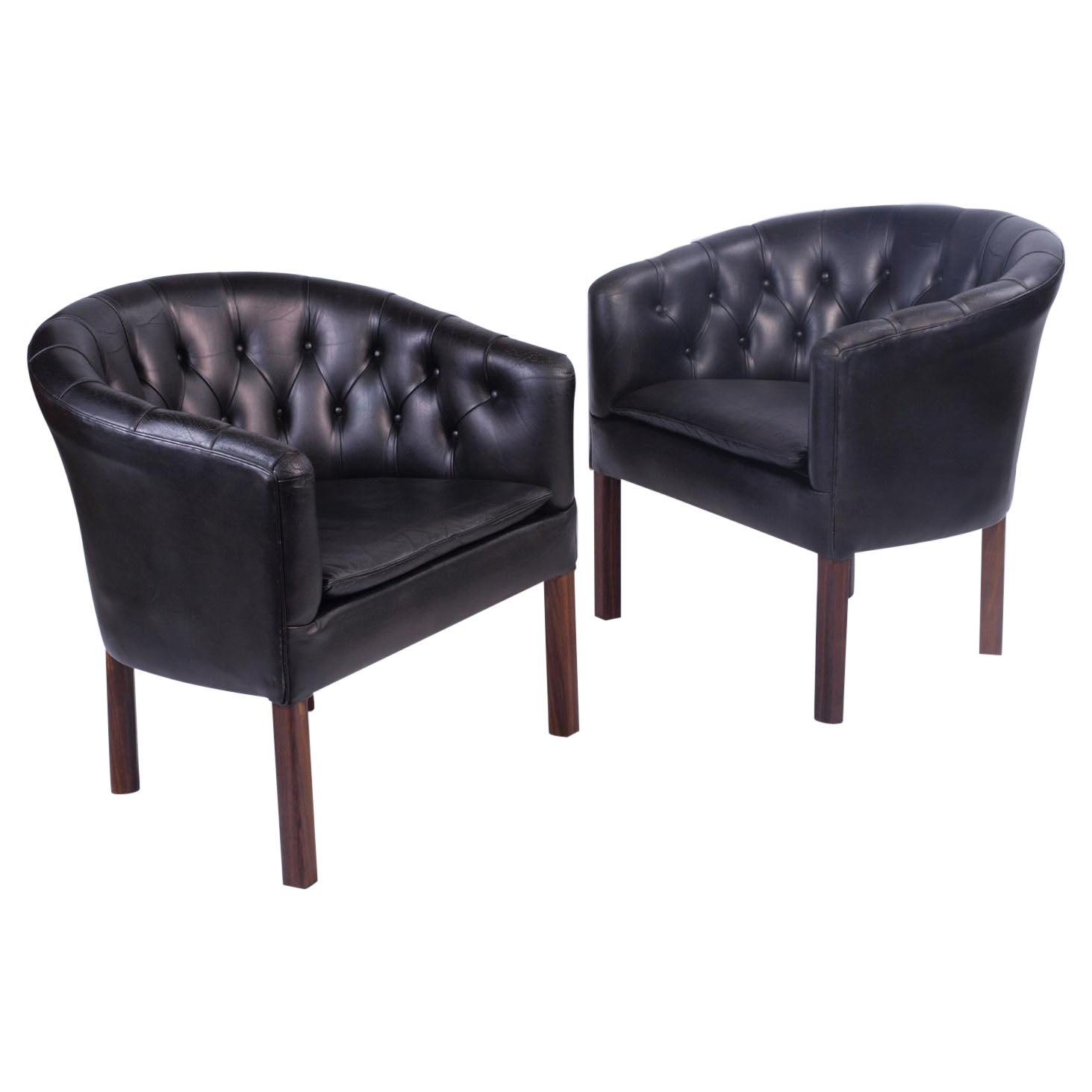 Leather Danish Lounge Chairs Attributed to Kaare Klint, Borge Mogensen