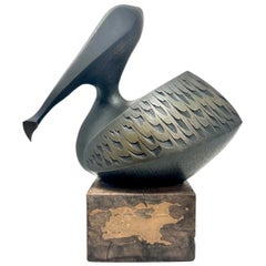 Vintage Late 20th Century Cast Bronze Pelican Sculpture by Douglas Purdy