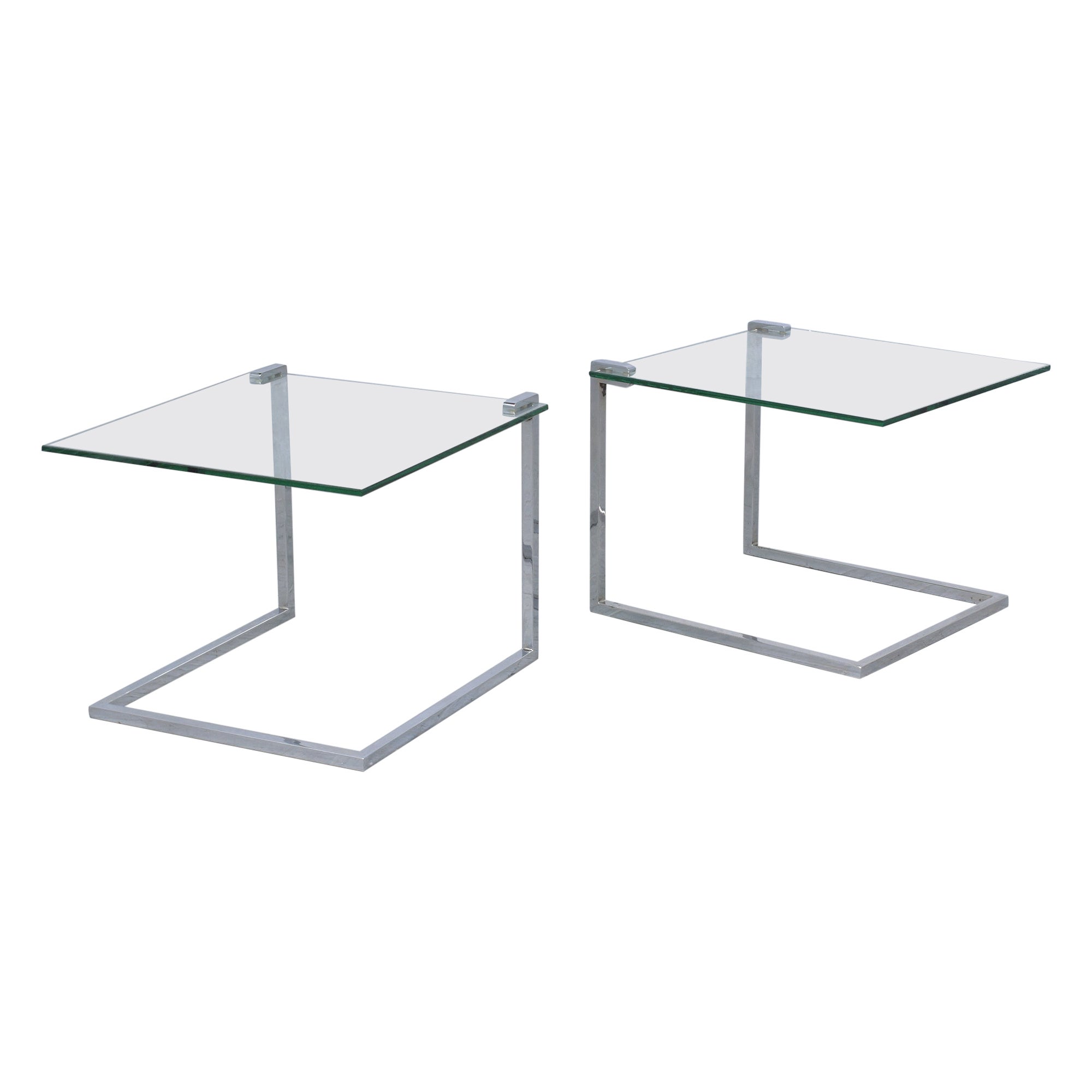 Vintage Chrome and Glass End Tables with Unique 'C' Frame Design For Sale