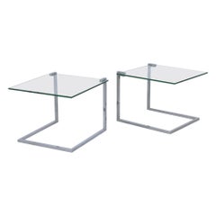 Vintage Chrome and Glass End Tables with Unique 'C' Frame Design