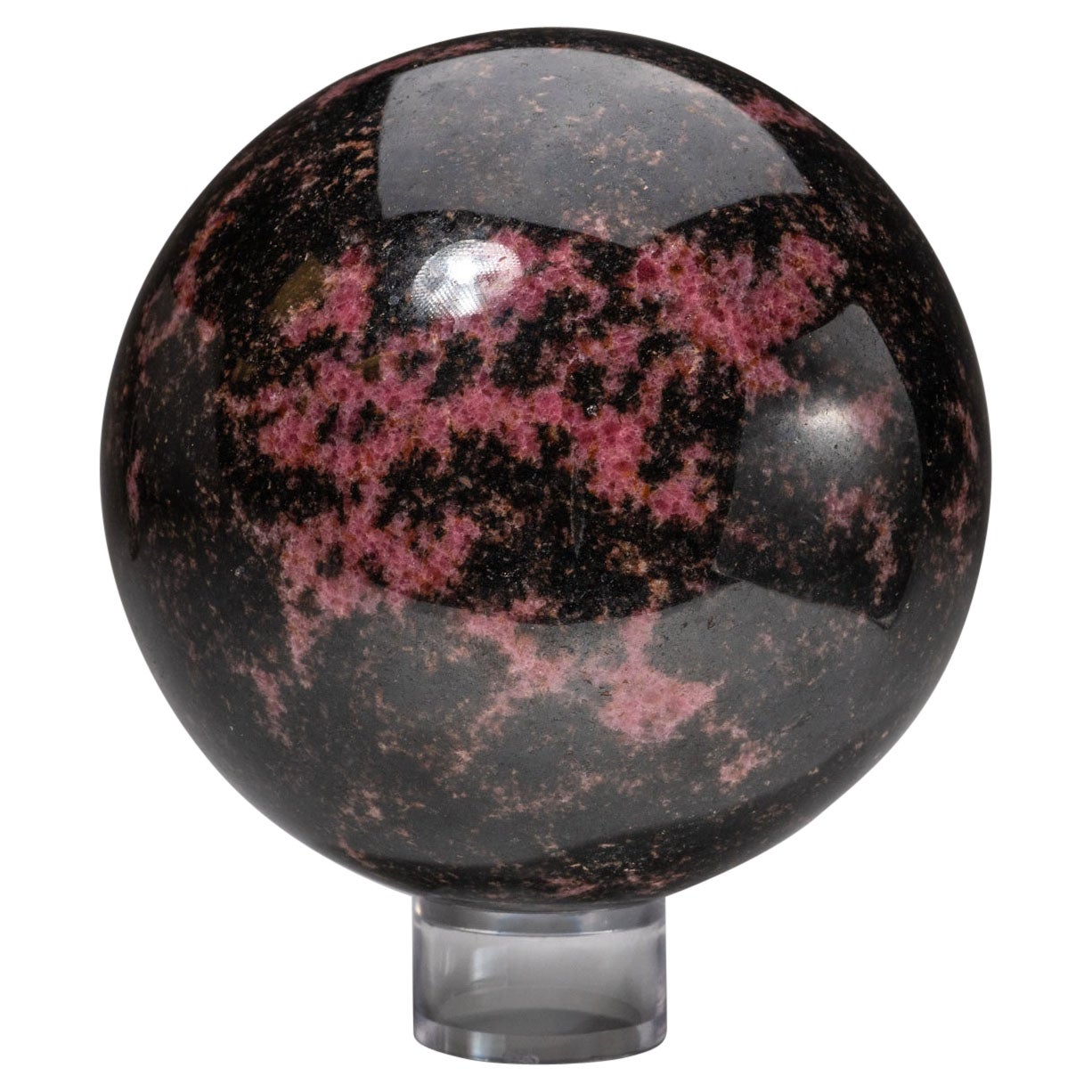 Large Polished Imperial Rhodonite Sphere from Madagascar (5.25'', 11.4 lbs) For Sale