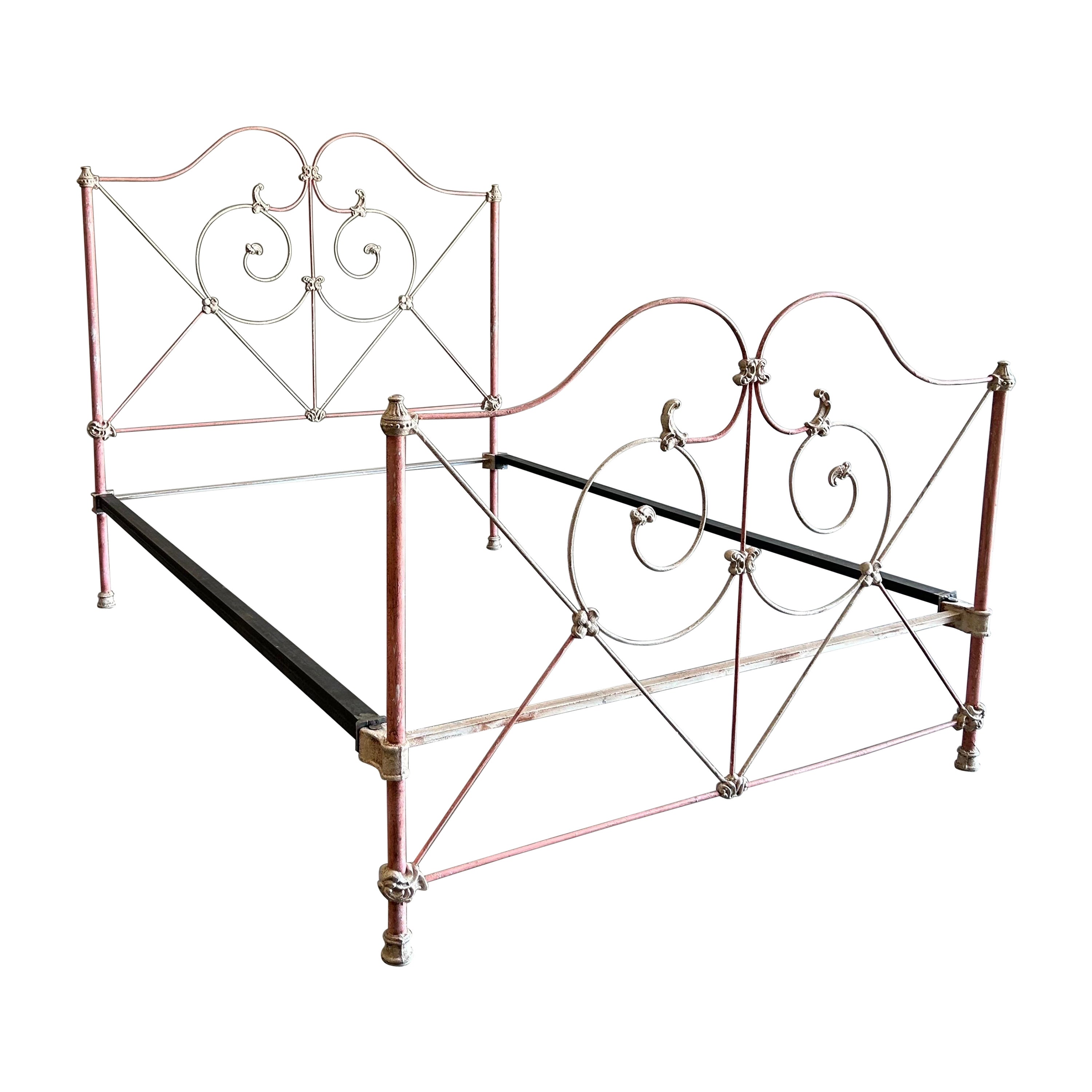 Antique Full Size Iron Bed with Side Rails For Sale