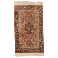 19th Century RedIvory Field w/Central Medallion Trailing Floral Vines Keshan Rug