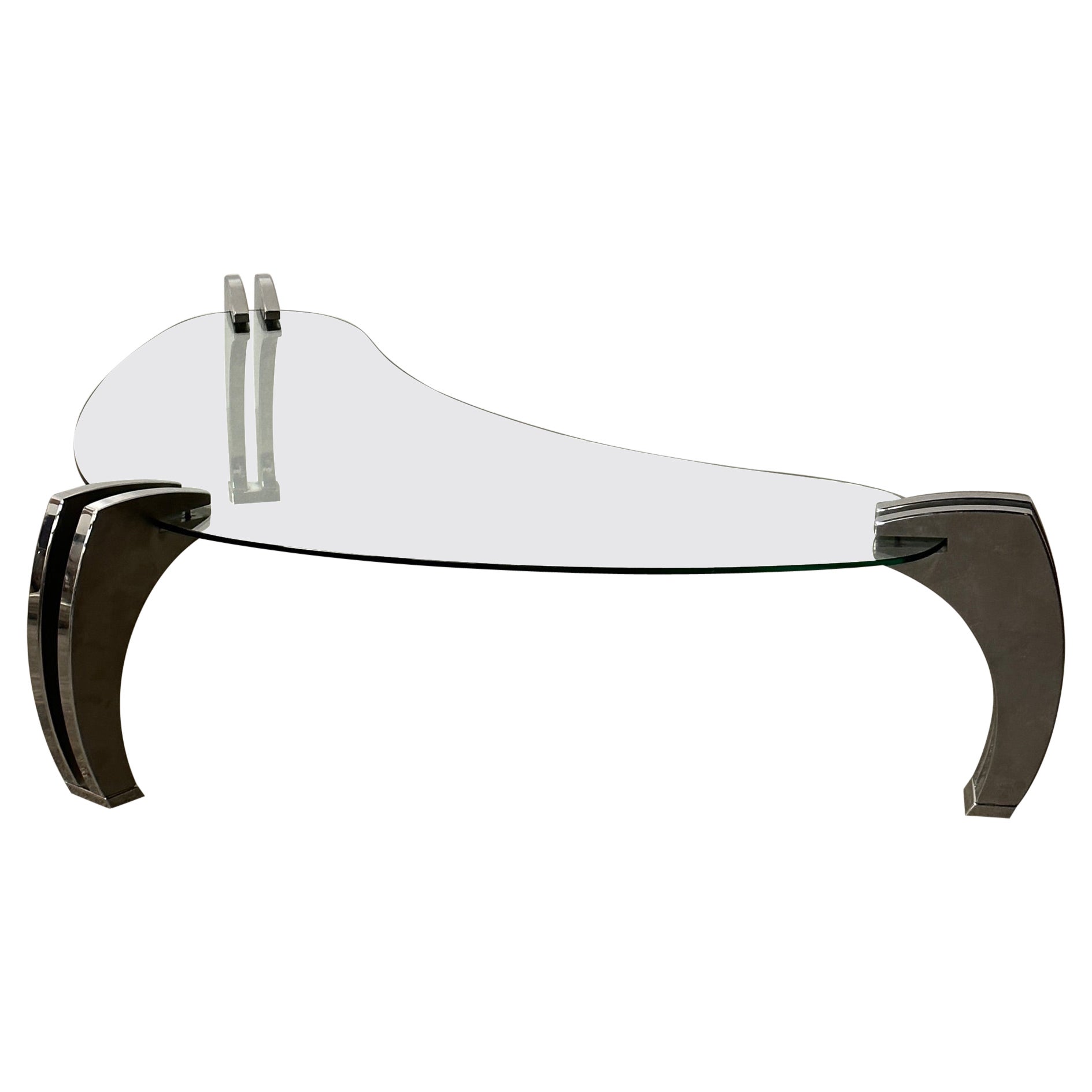 Chrome + Glass Boomerang Coffee Table For Sale