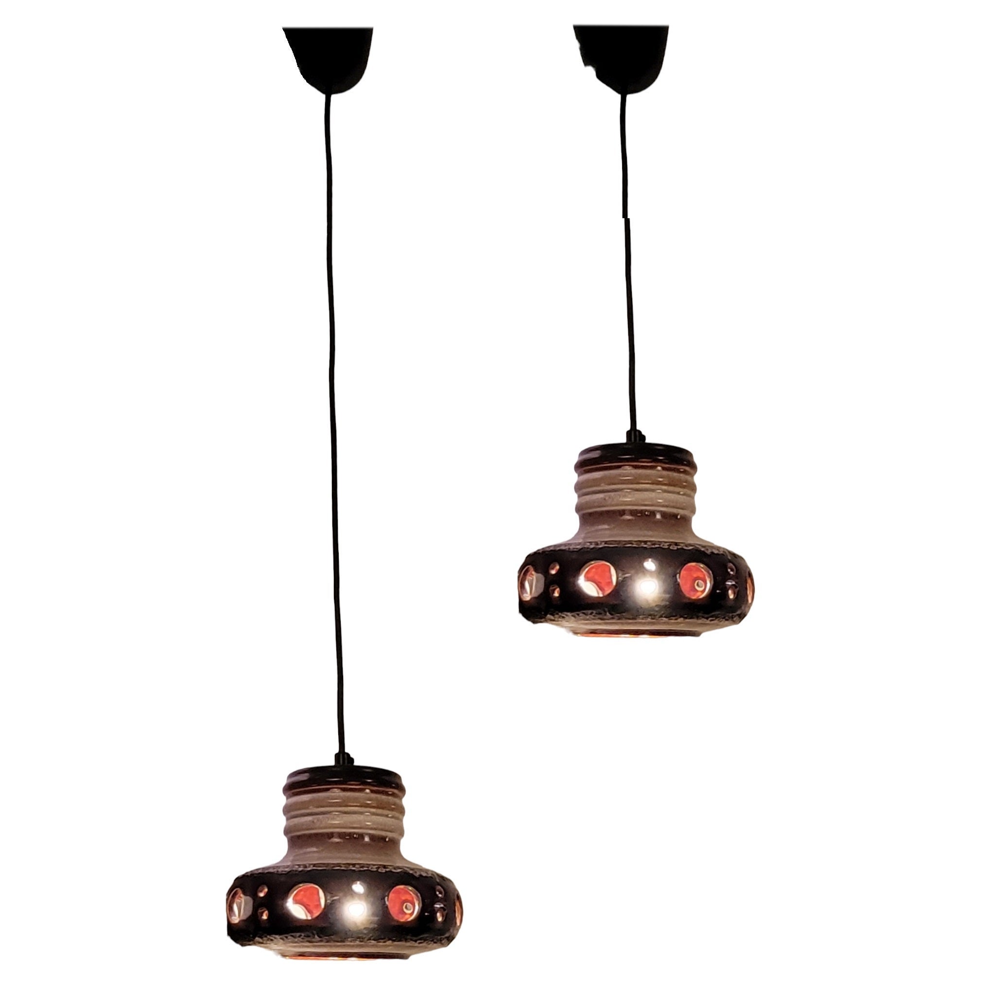 Pair of 60s German Pottery Pendant lamps For Sale