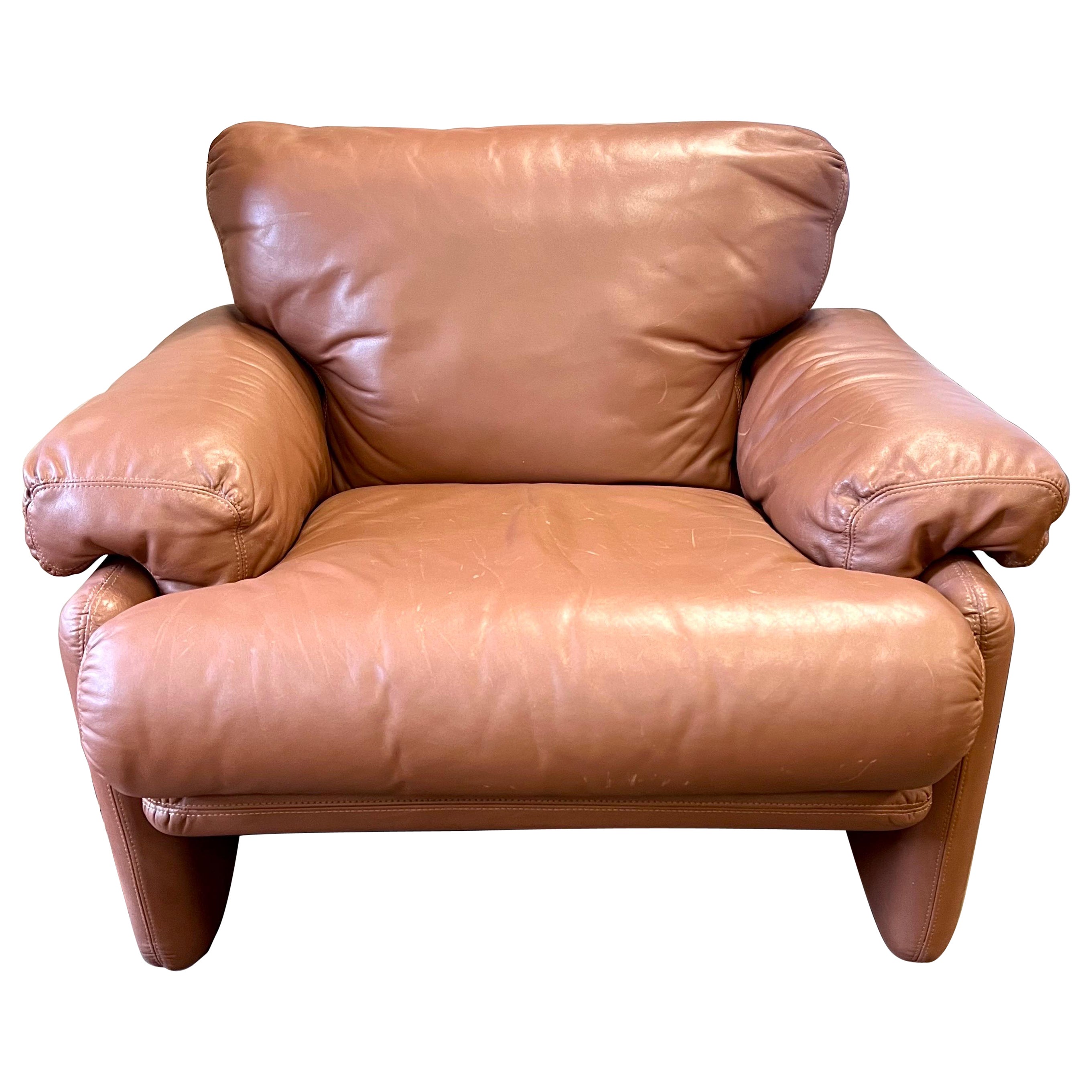 B&B Italia Tobia Scarpa Coronado Lounge Chair in Light Brown Leather