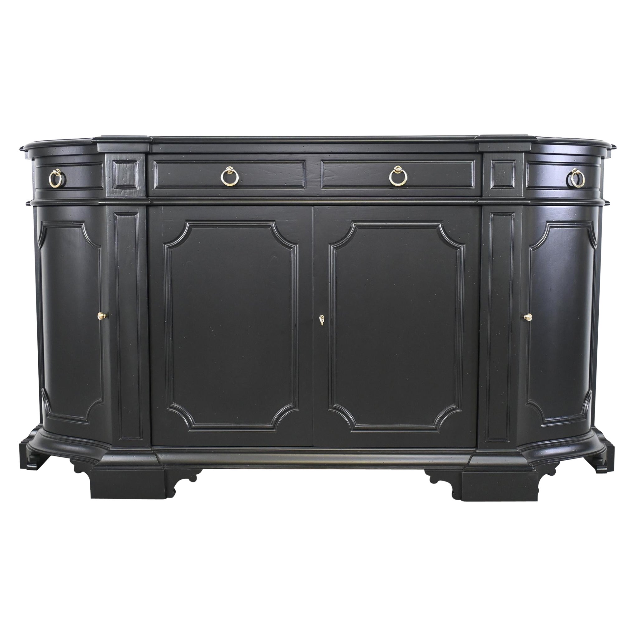Baker Furniture Traditional Black Lacquered Cherry Sideboard Credenza For Sale