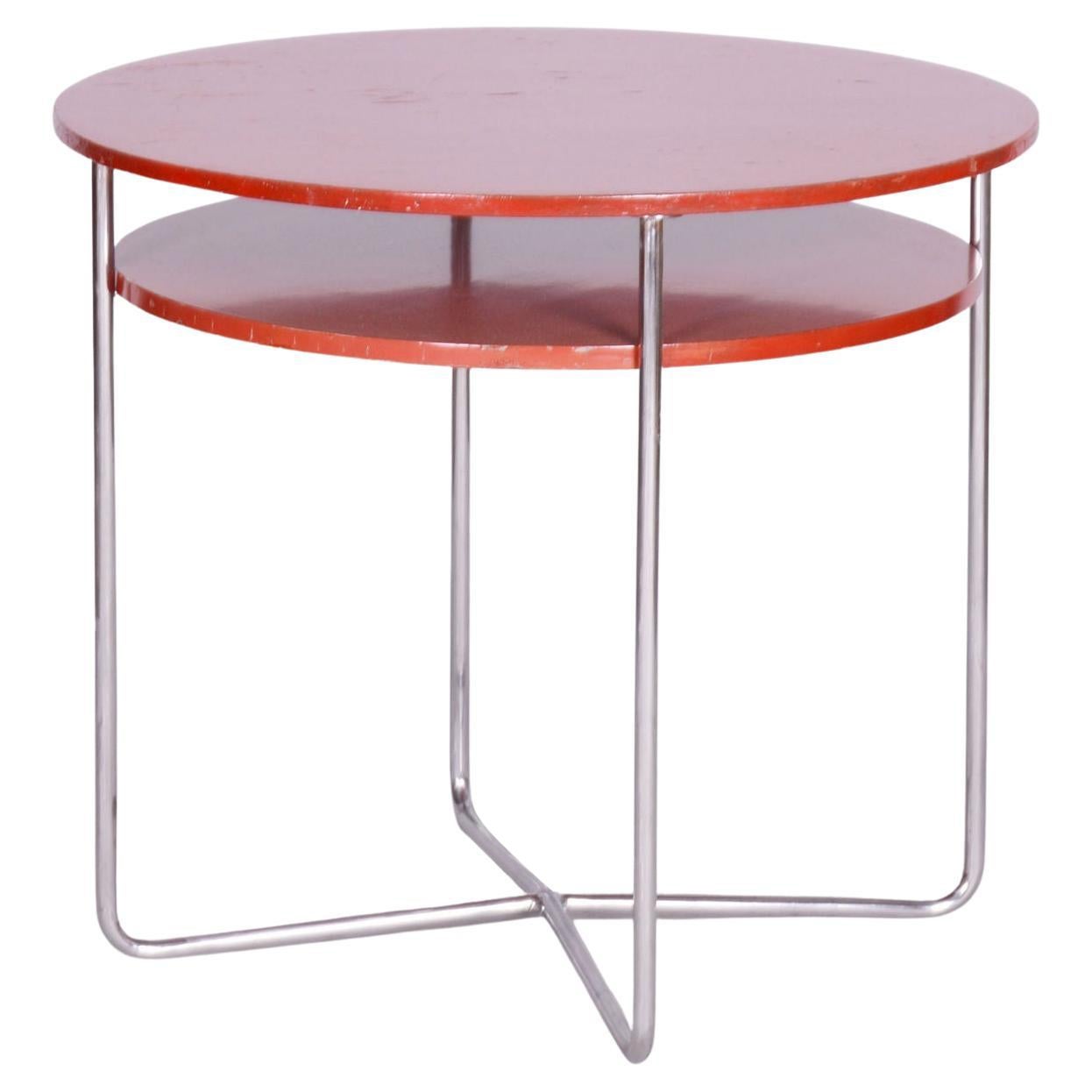 Restored Bauhaus Small Round Table, Chrome-Plated Steel, Czechia, 1930s For Sale