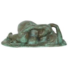 Patinated Bronze Figure of a Reclining Nude Signed A. M. Stark 80