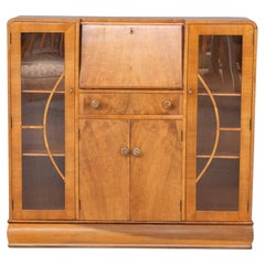 Art Deco burl walnut and glass secretaire cabinet