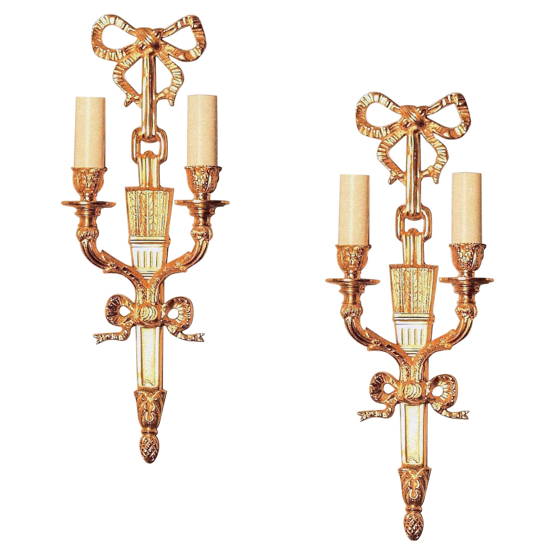 Louis XVI Style Gilt Bronze Two-Light Wall Sconce Set by Gherardo Degli Albizzi