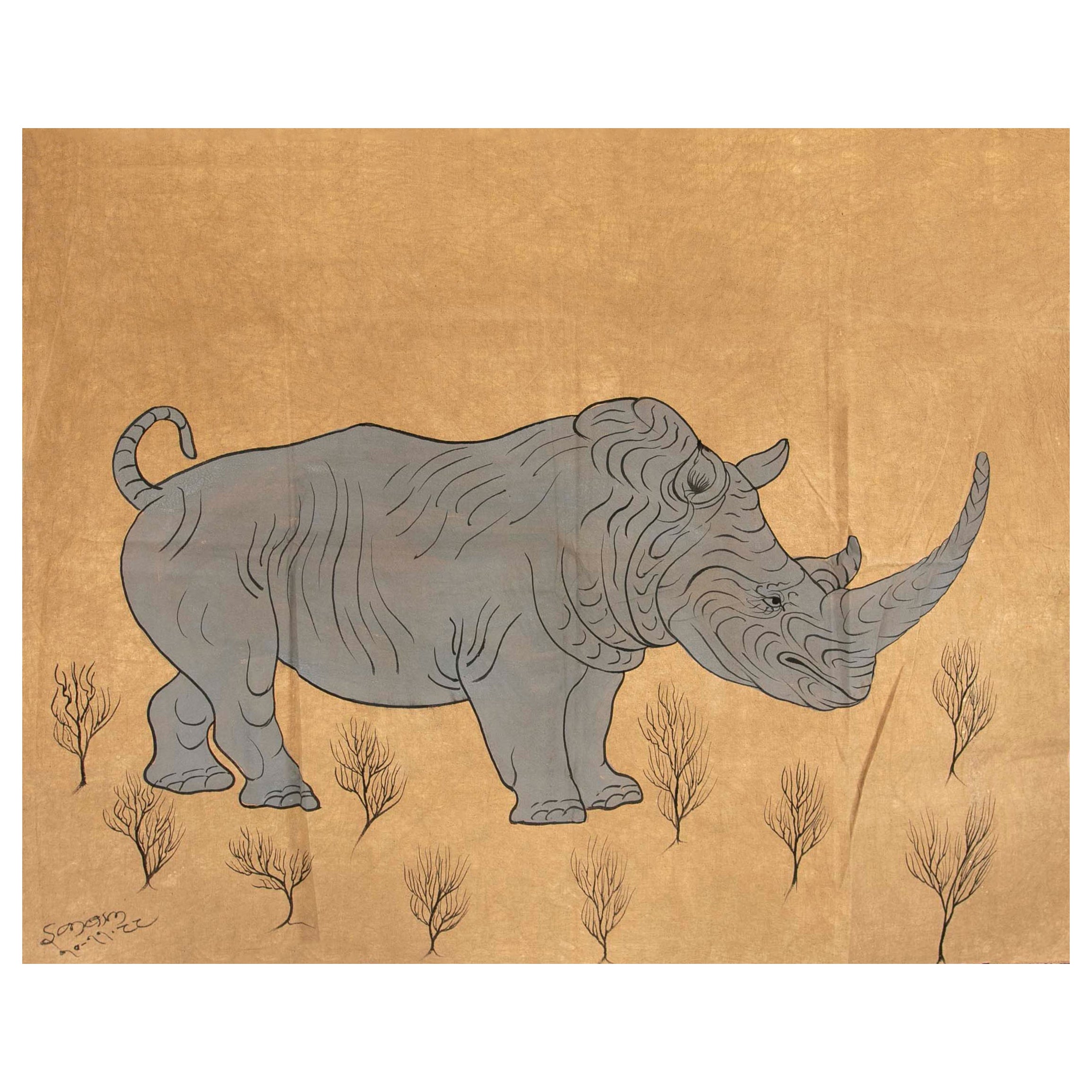 1970s Jaime Parlade Designer Hand Painting "Rhino" For Sale