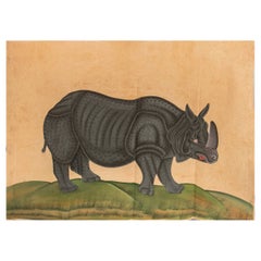 1970s Jaime Parlade's Designer Hand Painted "Rhino" Oil on Canvas