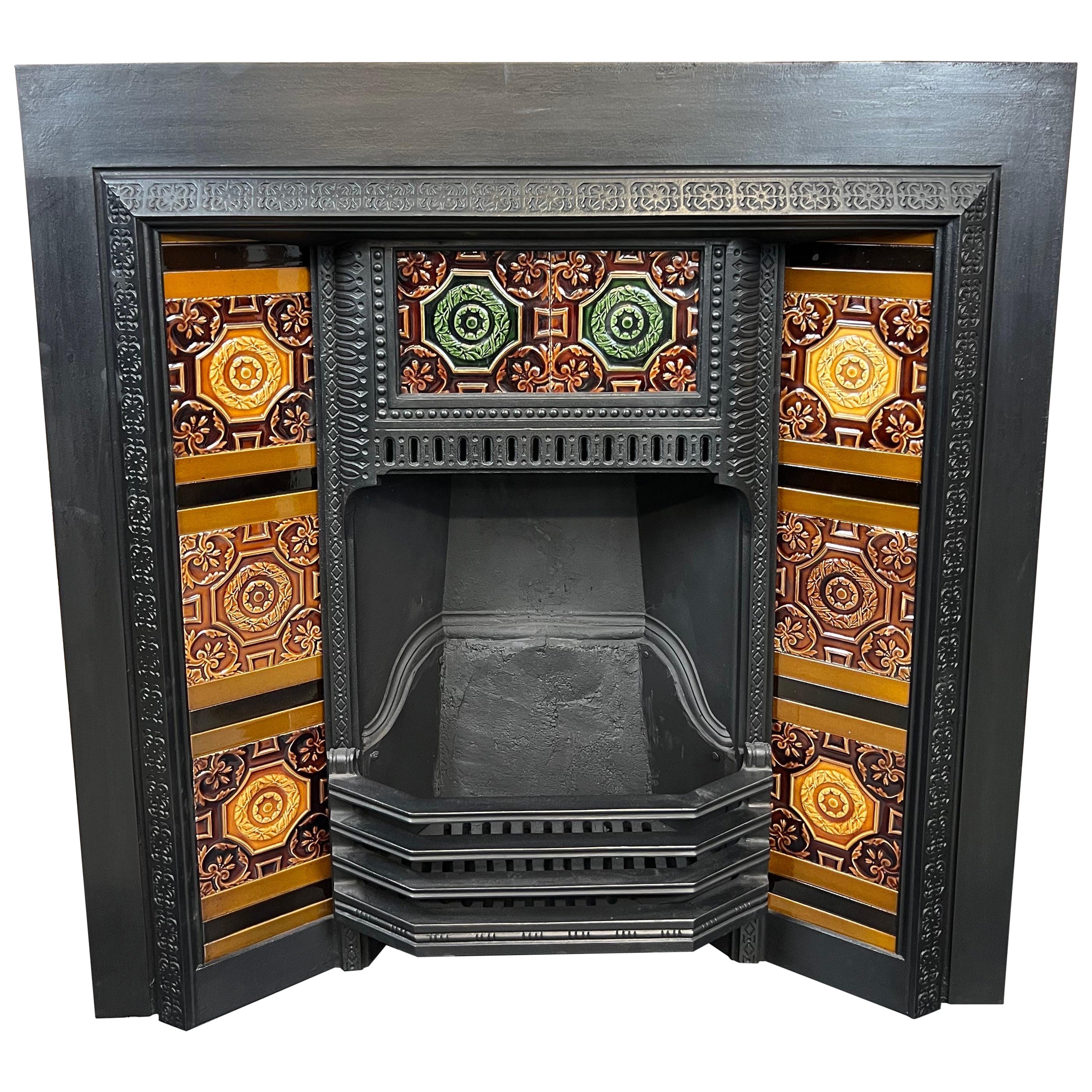 19th Century Tiled Cast-iron Fireplace Insert For Sale