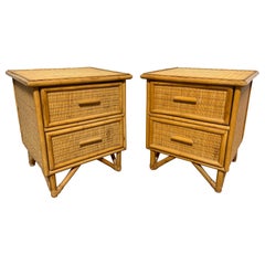 Pair of Bamboo and Rattan Night Stands Circa 1970s