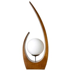 Jack Haywood for Modeline Sculptural Walnut & Glass Globe Table Lamp 1970s