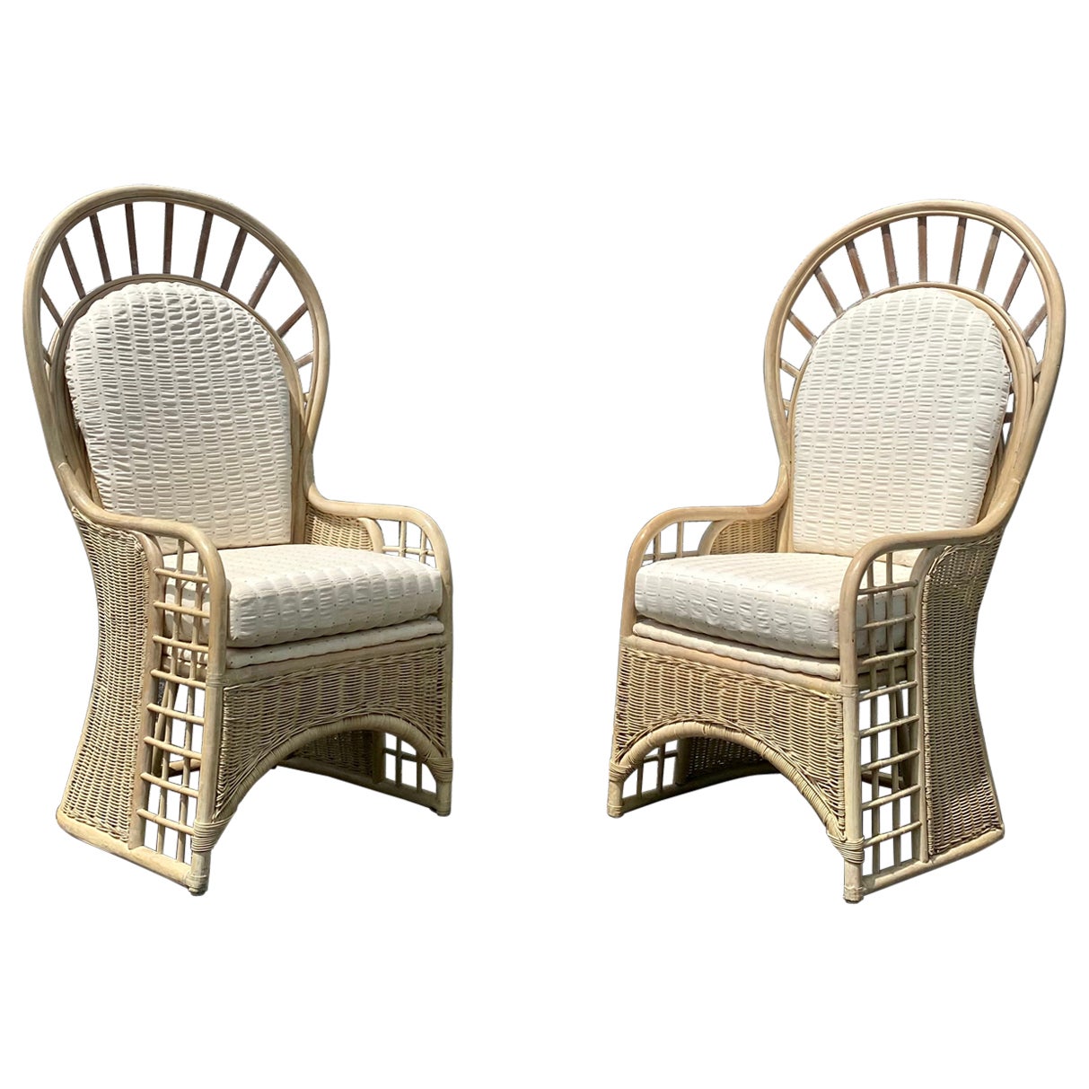1970s Rattan Sculptural Peacock Chairs, Set of 2