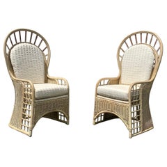 1970s Rattan Sculptural Peacock Chairs, Set of 2