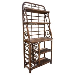 Retro 1970s Rattan and Lucite Wine Bar Bakers Rack Display Shelf