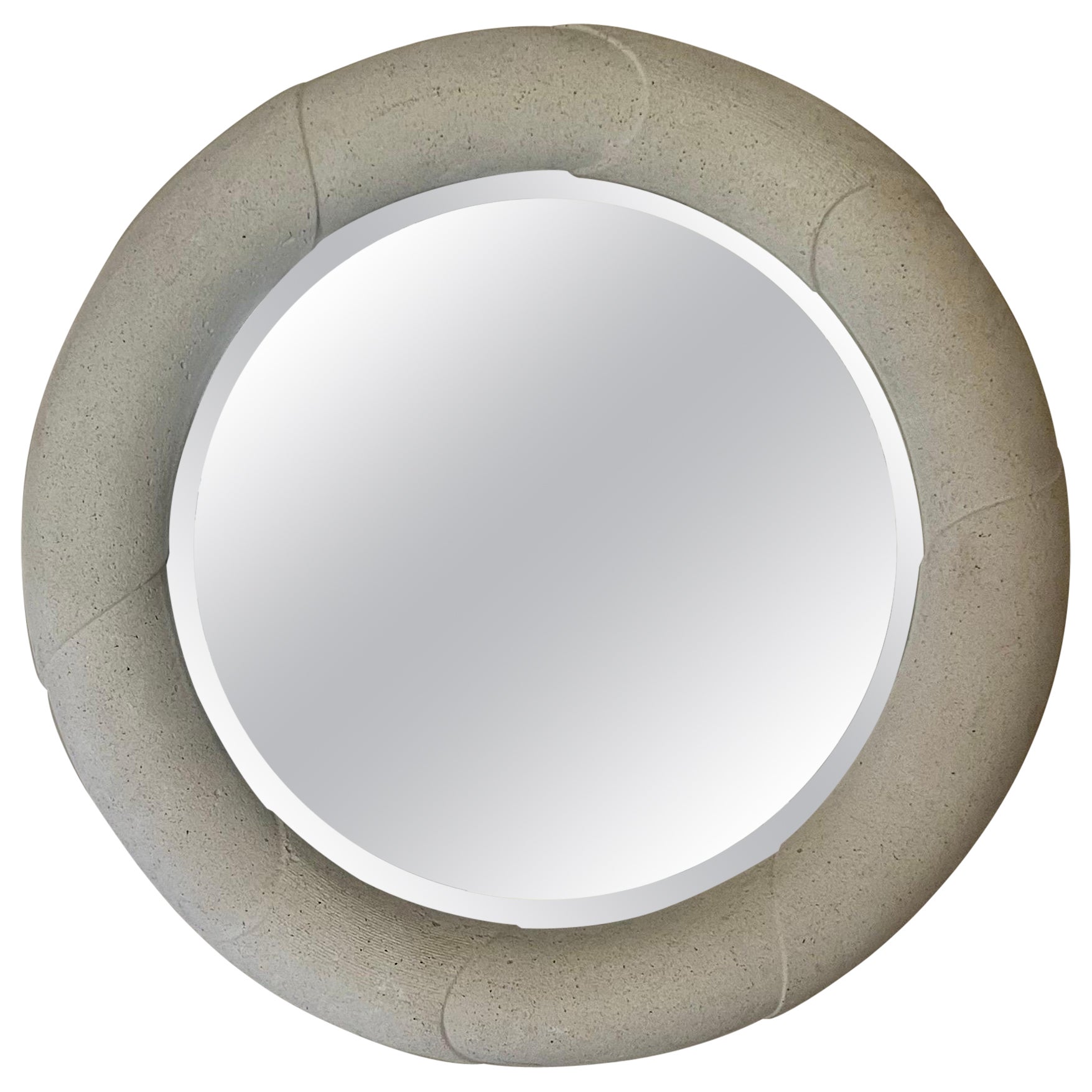 Karl Springer Style Round Plaster Mirror For Sale