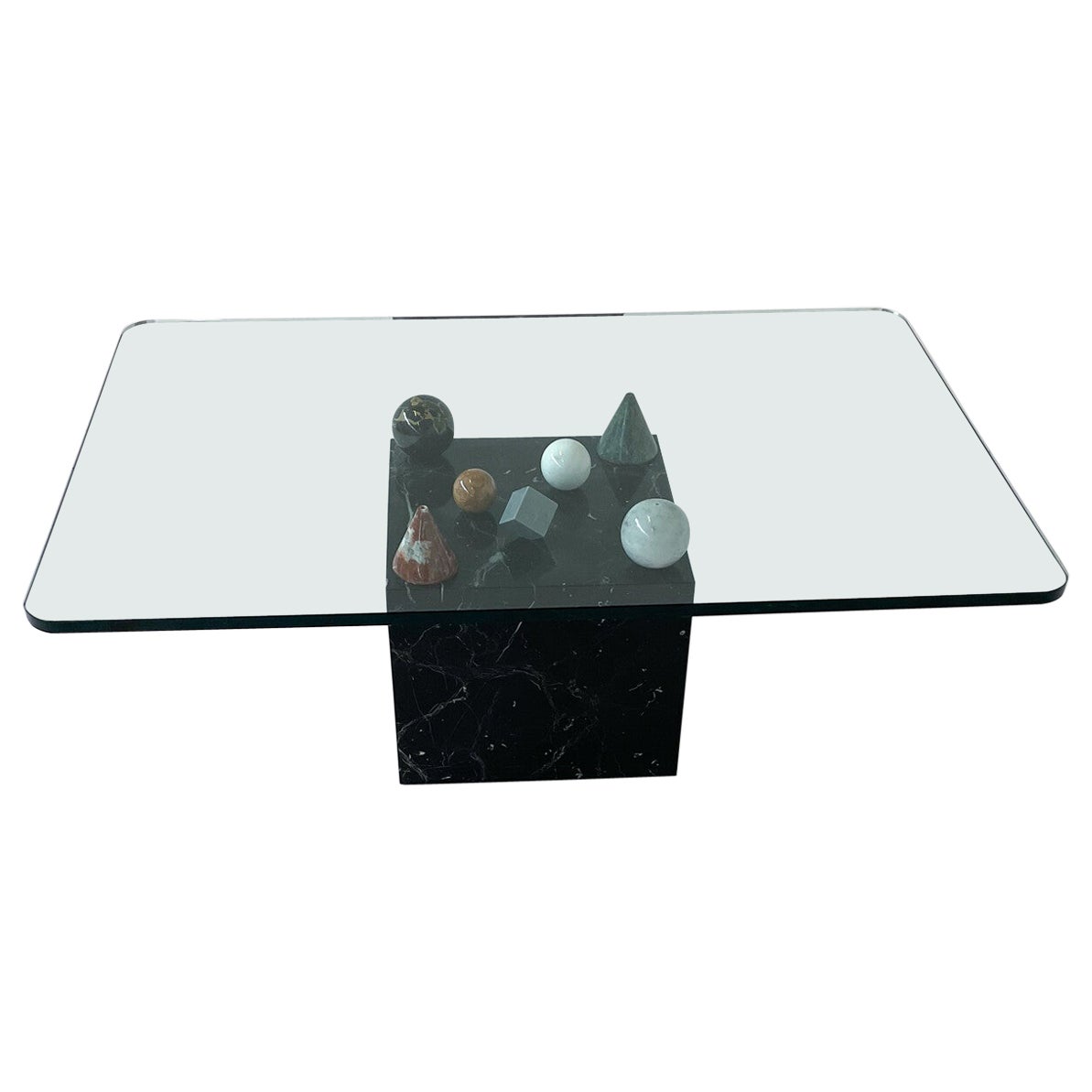 Mid-Century Modern Italian Coffee Table, Marble and Glass, 1980s