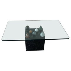 Mid-Century Modern Italian Coffee Table, Marble and Glass, 1980s