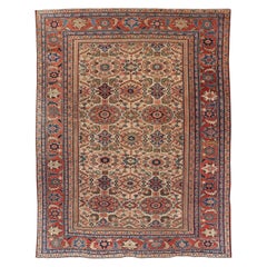 Antique Persian Sultanabad Rug with All Over Sub Geometric Design On Ivory Field