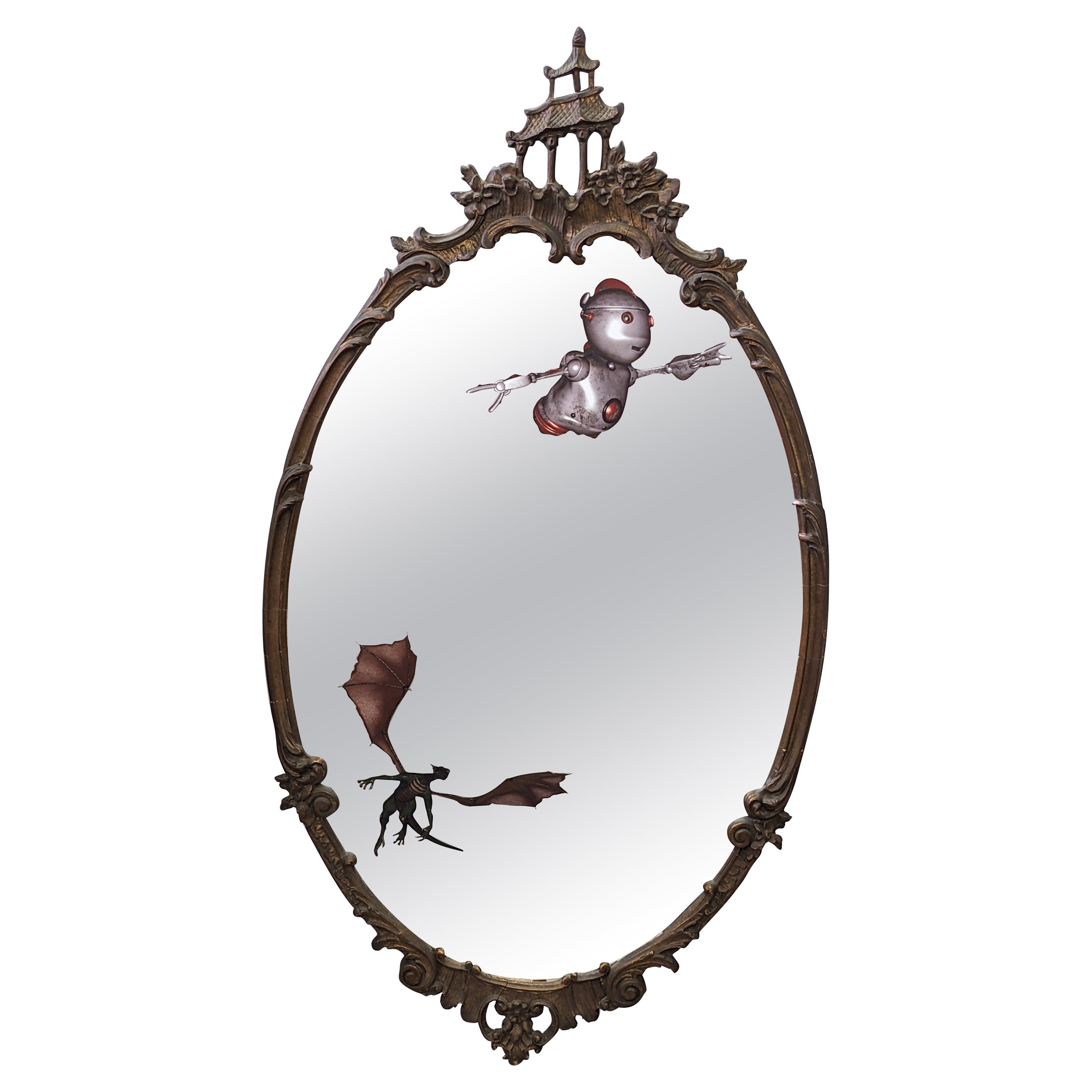Miroir Art Déco chinoiseries recyclé, Studio VL en vente